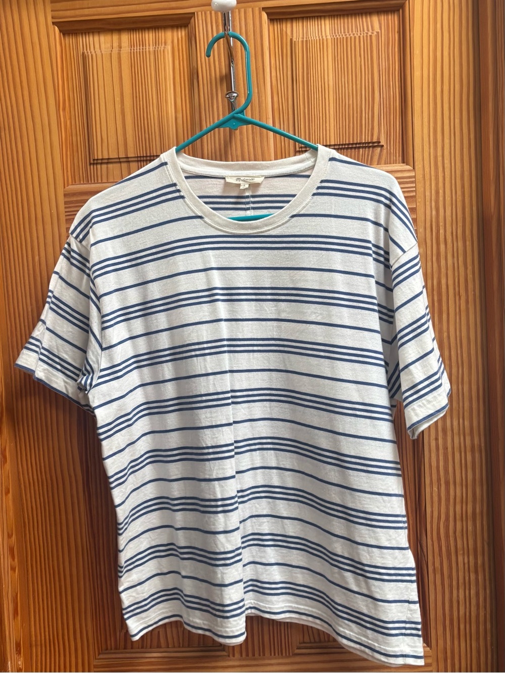 Madewell White & Blue Striped Crew tee